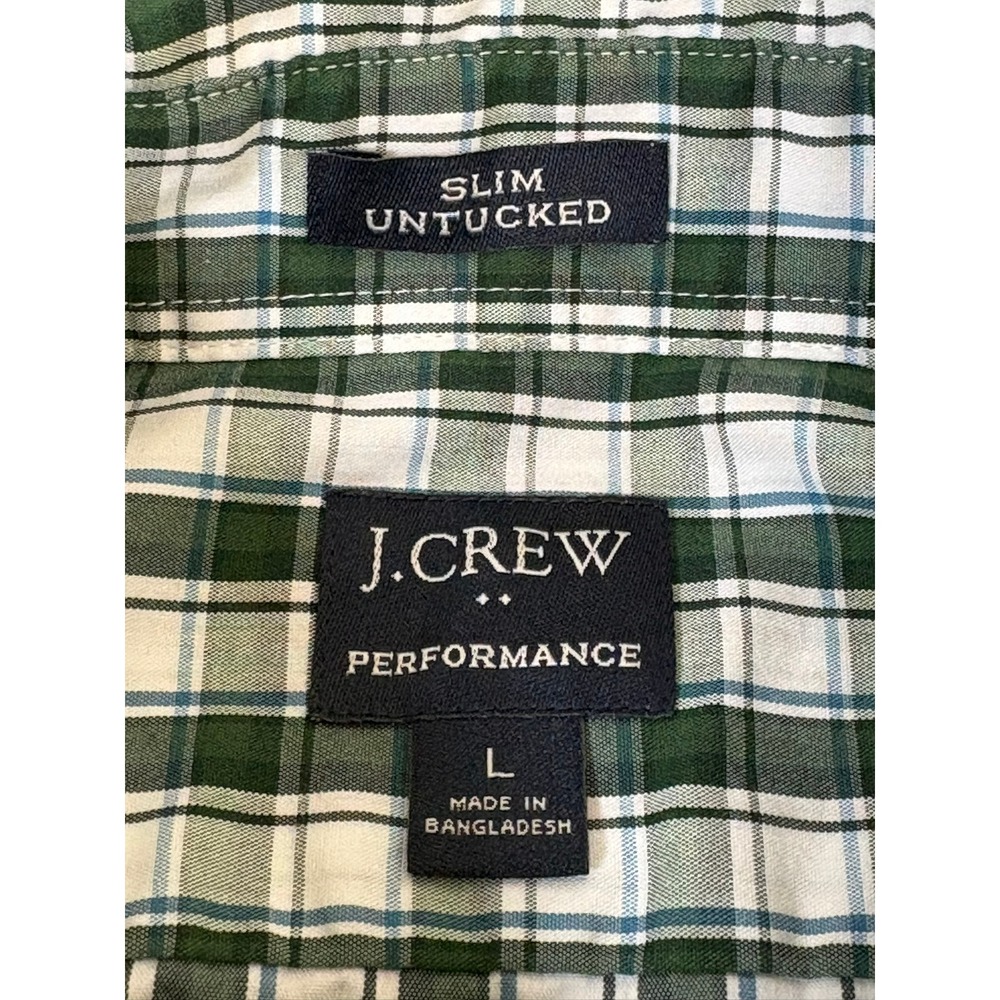 J.Crew Performance Slim Untucked Plaid Shirt Mens Large Green White Long Sleeve - Picture 2 of 5